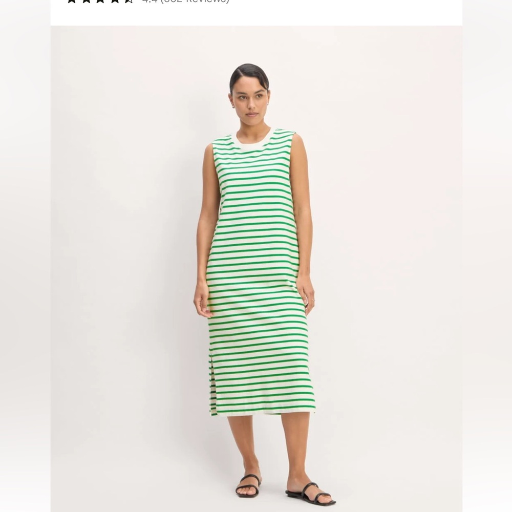 Everlane The Weekend Green and White Striped Tank Dress. Size Small